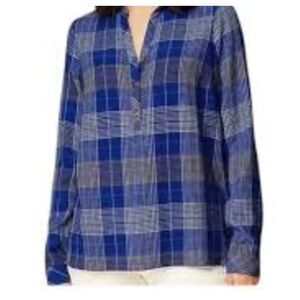 J. Jill Plaid Henley Long Sleeve Shirt Size Medium